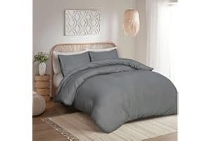 FILO MAGICO 100% Egyptian Cotton Duvet Cover Set |200 Thread Count Plain Dyed Duvet Quilt Cover Set With Free Pillowcases| Non-Iron Easycare Bedding Set - Single Double King Super King Sizes (Grey, Single)