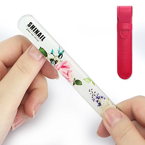 Shinail Professional Luxury Crystal Glass Finger Nail File and Buffer for Manicure with Leather Protective Case , Great Gift for Women & Girls, Mother's Day