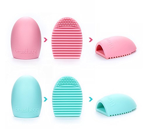 Mangotree Make-up Pinsel Reinigung Massage Werkzeug Silikon Handschuhe Reiniger Kosmetik Clean Tools (2 Stücke, Rosa + Mint Grün) - 7