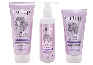 Curl Up Curl Care Bundle with Curly Hair Shampoo, Conditioner and Leave in Curl Defining Cream - For Dry Frizzy, Wavy & Curly Hair - Sulphate Paraben And Silicone Free (Combo of 3)