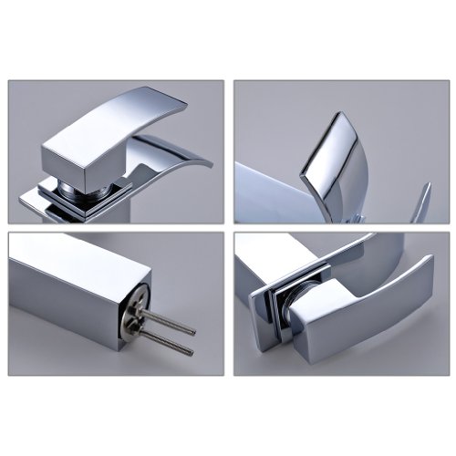 Auralum® Design Einhebel Wasserhahn Armatur Waschtischarmatur Wasserfall Einhandmischer für Badezimmer Waschbecken - 3