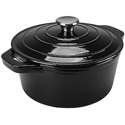 Puricon Cocotte Fonte Ronde, Cocotte Polyvalente en Fonte Emaillée Casserole, Conserver les Valeurs Nutritionnelles et les Saveurs, Cuisson plus Sûre et plus Facile, 5.2 L pour 6-7 Personnes-Noir