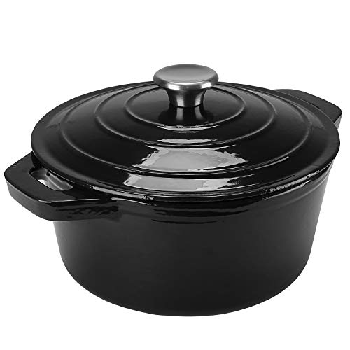 Puricon Cocotte Fonte Ronde, Cocotte Polyvalente en Fonte Emaillée Casserole, Conserver les Valeurs Nutritionnelles et les Saveurs, Cuisson plus Sûre et plus Facile, 5.2 L pour 6-7 Personnes-Noir