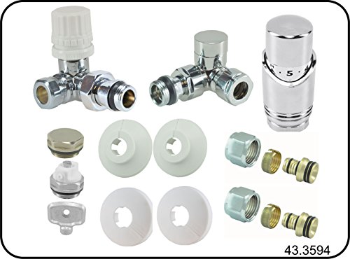 Heizkörper Ventil Komplettset inkl. Thermostat vorne, Eckventil (Anschluss links) Heizung Anschluss Set Garnitur