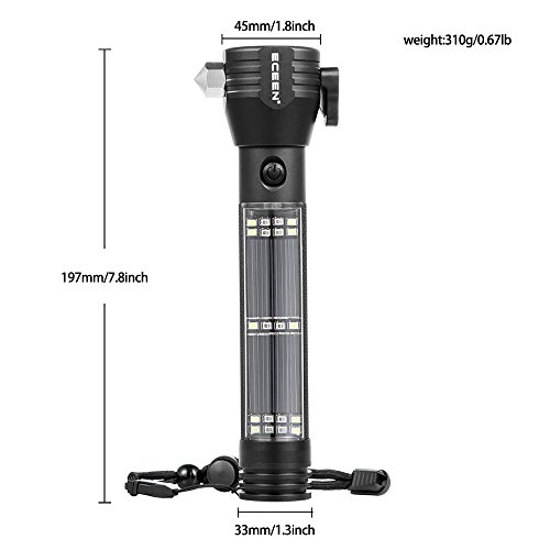ECEEN Solar-Taschenlampe – Multifunktions-LED-Licht mit Auto-Notfall-Tool, Attack Hammer, Schneidmesser, Kompass etc. für Camping, Reisen, Wandern Sicherheit - 3
