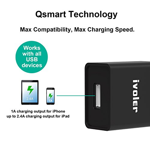  Lot de 2  iVoler Extra Mini Chargeur USB Secteur 12W 2 4A avec 2 en 1 C  ble Micro USB   Type C  1m   Universel Secteur Mural pour Samsung Galaxy S9   S9    S8   S8    S7   S7 Edge   S6 Edge S6 Edge   iPhone  Huawei  ASUS  LG  Wiko  Motorola  LE PLUS COURT ET PETIT USB Adaptateur Secteur USB avec Technologie de Charge Qsmart pour Apple iPhone  iPad  Android smartphone  Tablette  Batteries Externes etc  - Noir