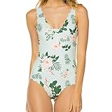 Damen Sommer Boho Mit Print Badeanzug Einteiler Swimsuit Bademode Strandmode GrünM
