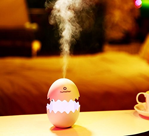LED Luftbefeuchter, GLISTENY LED Eggshell Nacht Luftbefeuchter bunte Nachtlicht Kalten Nebel Technologie Mini Raumbefeuchter für Babies Yoga Kindergarten Schlafzimmer Büro
