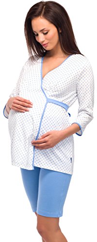 Be Mammy Maternity Nursing Pyjamas 1L6S2(White/Blue, L)