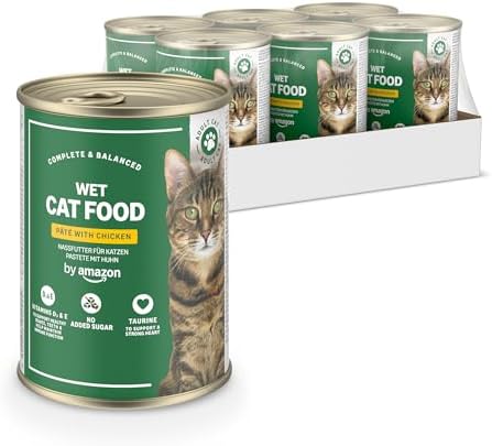 by Amazon Cibo umido per gatti senza cereali, in barattolo, paté di pollo, 6 x 400 g