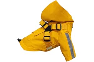 MEIAOBEST Dog Raincoat with Harness,Adjustable Drawstring Waterproof Hooded Dog Coat Jacket,Pet Poncho with Reflective Stripe for Small Medium Dogs_M(Yellow)