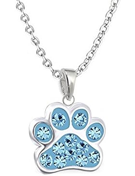 GH1a Aquamarin Kristall Pfötchen Pfote ANHÄNGER mit KETTE 925 Sterling Silber Kinder SET