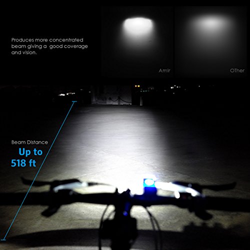 Amir LED Fahrradbeleuchtung, USB Fahrradlicht Sets, 5W LED 245 Lumen Aufladbare vorderes Licht-Scheinwerfer und 15 LED Heck Back Light, IPX-6 Wasserdicht Mit 4 Modi 6 Helligkeit für Berg-Radfahren, Camping und täglichen Gebrauch - 5