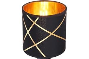 ‎LICHTHANDEL HOCH Lampenschirm Rund Retro Vintage Farbe: Schwarz/Gold Stofflampenschirm Textilschirm Ersatzschirm Tischlampe Pendelleuchte E27 Fassung Durchmesser (Schwarz/Gold Muster Ø 13cm)