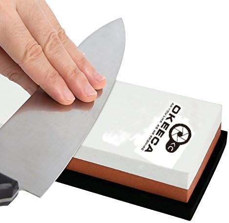OKEECA Two Sided 400/1000 Sharpening Stone Grit Combination Whetstone Household Tool with a Silica Gel Non-slip Base for Sharpening and Polishing Knives (400/1000)