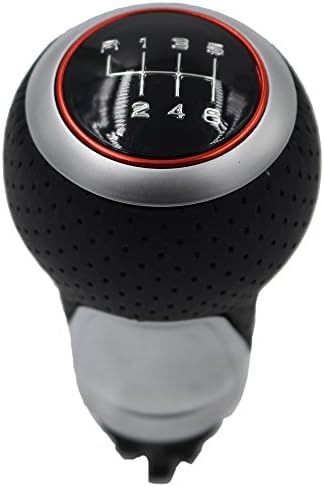 Car Gear Shift Knob 6 Speed with Genuine Leather Red Ring