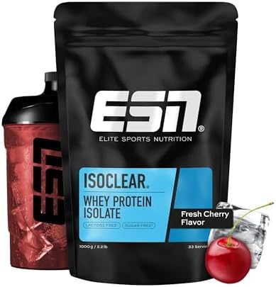 ESN Isoclear Proteine Isolate del Siero di Latte in Polvere, Ciliegia, 1000 g, Proteinlimo con gusto delizioso alla frutta, siero di latte chiaro - made in Germany