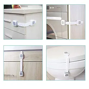 KPNG Child Safety Strap Locks, Baby Locks for Cabinets and Drawers, Toilet, Fridge & More. Easy Installation, No Drilling Required, White (1 Piece)