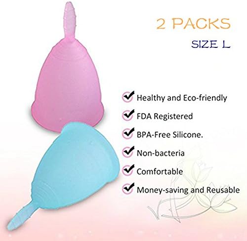 Menstrual Cup - Novido 2 Pack Foldable Menstrual Cups FDA Certified Reusable Medical Silicone with Pouch and Manual Size L ⌀ 46mm for Normal to Severe Bleeding