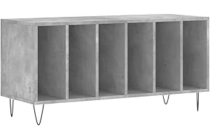 vidaXL Concrete Grey Record Cabinet - Spacious LP Record Storage, Engineered Wood and Iron, Industrial Style for Living Room