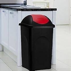 Poubelle 60 litres - Avec couvercle - Collecteur de déchets - Noir/rouge