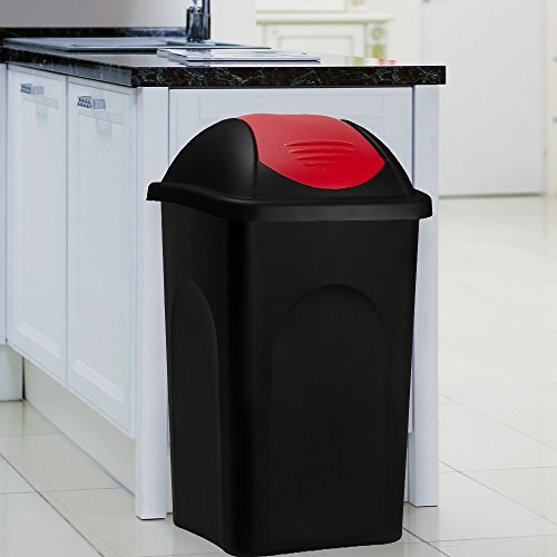 Poubelle 60 litres - Avec couvercle - Collecteur de déchets - Noir/rouge