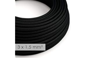 CREATIVE CABLES Creative-Cables L'originale cavo elettrico in tessuto a larga sezione 3x1,50 (5 m, Nero RM04) – Rotondo, effetto seta – Ideale per impianti a vista – Sicurezza certificata