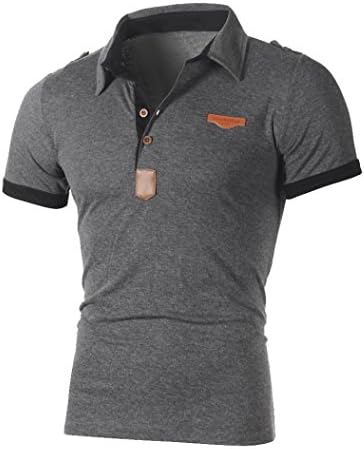 Mens Polo Shirt, Hmeng Mens Summer Fashion V Neck Button Plain Soft Slim Short Sleeve T Shirt Top Blouse (Gary, L)