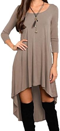 Doufine Womens Assymetry Leisure Big Pendulum Loose Solid Dovetail Party Dress XS Khaki