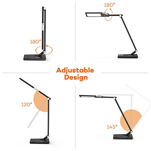 TaoTronics 100% Metall Schreibtischlampe LED Tageslichtlampe 12W Touch-Control 5 Farbetemperaturen und 6 Helligkeiten mit USB-Anschluss 5V 2A zum Aufladen von Smartphones und Tablets, Eisen-Grau - 3