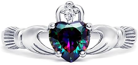 Sterling Silver Simulated Mystic Rainbow Topaz Claddagh Ring, 8mm