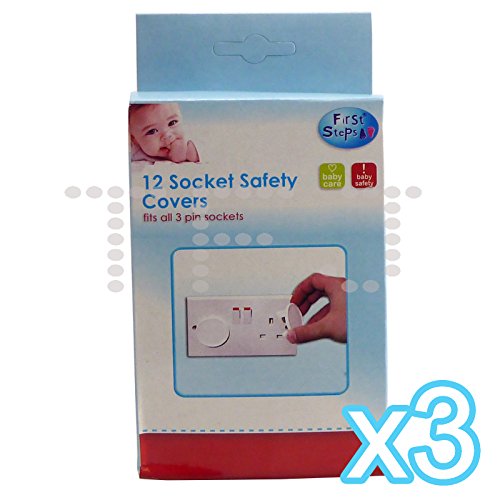 NEW PACK OF 12 x SAFETY SOCKET COVERS - WHITE COLOUR - EASY TO FIT - CHILD SAFETY MAINS SOCKET COVERS (Pack of 3)