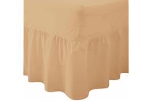 LIZZIE JACOBS Easy Care Plain Dyed Polycotton Valance Sheet Super Soft Shrinkage Fade Resistant Frilled Valance Bed Skirts Extra Deep Fitted Valance Bed Sheets (Latte, Double)