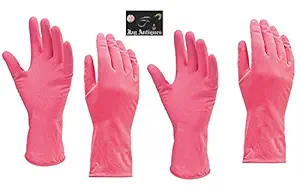 JAY ANTIQUES Cleaning Gloves Reusable Rubber Hand Gloves, Stretchable Gloves for Washing Cleaning Kitchen Garden (Pink,or ywllow 2 PairRANDOME Color Will Ship)