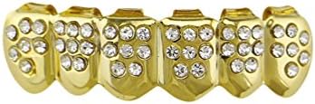 WanYang Individuality Mouth Grill Removable Top And Bottom Teeth Caps Gold Plated Hip Hop Teeth Grills Set With Crystal Zircon