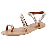 Dickes Ende Erwachsene Straße Laufen bequem ultraleichte Mode Luftpolster Schuhe Damen Sommer Flip Flops Bohemian Flach Zehentrenner mit Strass Größe Sandalen Flach PU Leder Bohemia Frauen Flip Flops Kreuzband Geflochtene Sandalen Roman Schuhe Woven Strap Mode