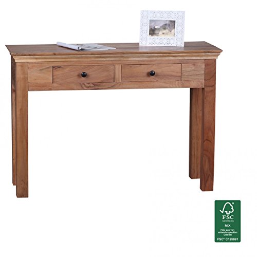 FineBuy acacia console table Solid 110 cm with 2 drawers - Solid wood