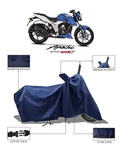 ROMEIZ - TVS Apache RTR 160 4V New BS6 Bike Cover with Water Resistant & Dust Proof Premium Polyester Fabric (Navy Blue) - A Perfect Bike Cover for TVS Apache RTR 160 4V New BS6