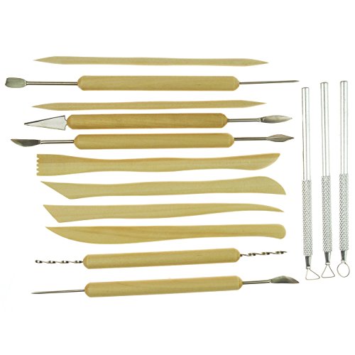 SUMERSHA Modellier-Werkzeug aus Holz und Metall Keramik Ton Skulptur Carving Werkzeug Set 14 Stück - 5