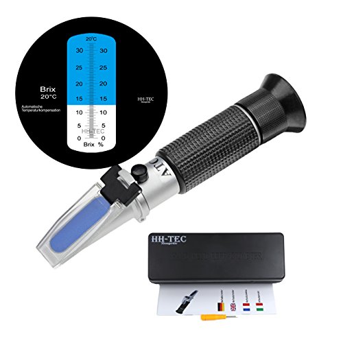 HH-TEC Refraktometer Brix Zucker 0-32% zuckergehalt messgerät für Wein Bier Obst Frucht Reifebestimmung Handrefraktometer zur Messung des Zuckeranteils und Metallbearbeitungsflüssigkeiten mit ATC