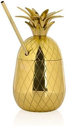 The Pineapple Large Brass Tumbler with Straw, 16 oz, Gold by The Pineapple