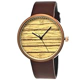 Elegante Pure Time® Designer Damen-Uhr Öko Natur Holz-Uhr Armband Uhr Analog Klassisch Quarz-Uhr Armbanduhr Braun Rose-Gold Leder-Armband Holz Ziffernblatt