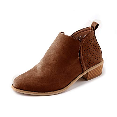 Botines Mujer Tacon Bloque Botas Planas Slip on Atajo Otoño Zapatos para Caminar Hueco 3.8cm Marrón EU43