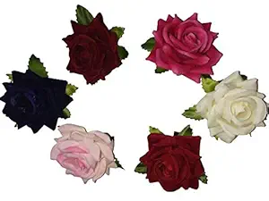 ESSENTIAL Colorful Artificial Rose Flowers Hair Clips/Pins For Womens and Girls Hair Accessories,set of 6