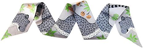 Twilly Silk twill Ribbon scarf - Leopard, color grey