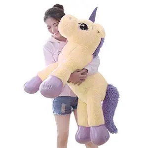 Big Size Funny Unicorn Stuffed Animal Plush Toy,65CM (Beige) 100% Safe for Kids Made in India. (65cm, Beige)