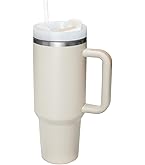 UnowYi genric 1200ml Insulated Tumbler with Lid and Straw, Stainless Steel, Double Wall Vacuum, Anti-Skid Handle, Cream (Mult