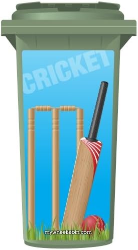 Cricket Bat And Wickets Wheelie Bin Sticker Panel Small