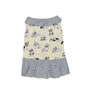 Lulala Dog Frock Shirt Skirt Striped Printed T Shirts Cotton Vest Pleated Hawaiian Dog Sun Dress Clothes Summer Shirts Cute Girl Tops Soft Pet Apparel for Small Medium Large Dogs Cats Outfits(XL,Yellow)