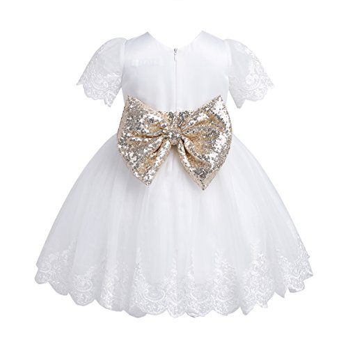 TiaoBug Baby Mädchen Taufkleid - Weißes Festkleid Blumenmädchen